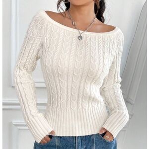 Shein White Off-Shoulder Knit Sweater XS